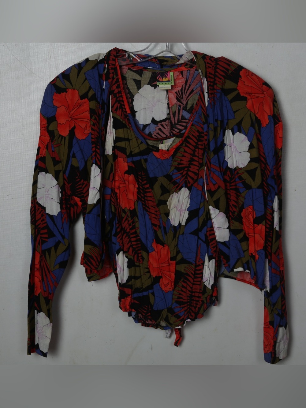 Tie-Hem Floral Blouse in Red, Blue & White